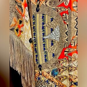 Stunning Boho Chic Kimono/Kaftan with fringed hem and 3/4 length sleeves.Lovely